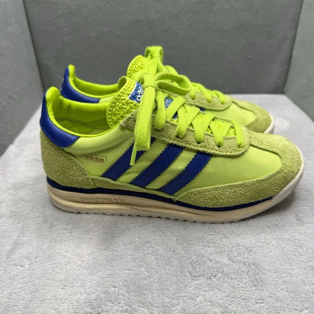 adidas SL 72 Men's 4 Women's 5 Neon Green Blue Suede Nylon Retro Sneakers